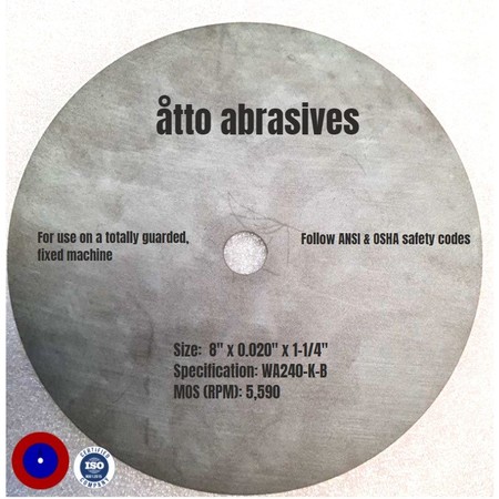 ATTO ABRASIVES Non-Reinforced Resinoid Cut-off Wheels 8" x 0.020" x 1-1/4" 1W200-050-PD